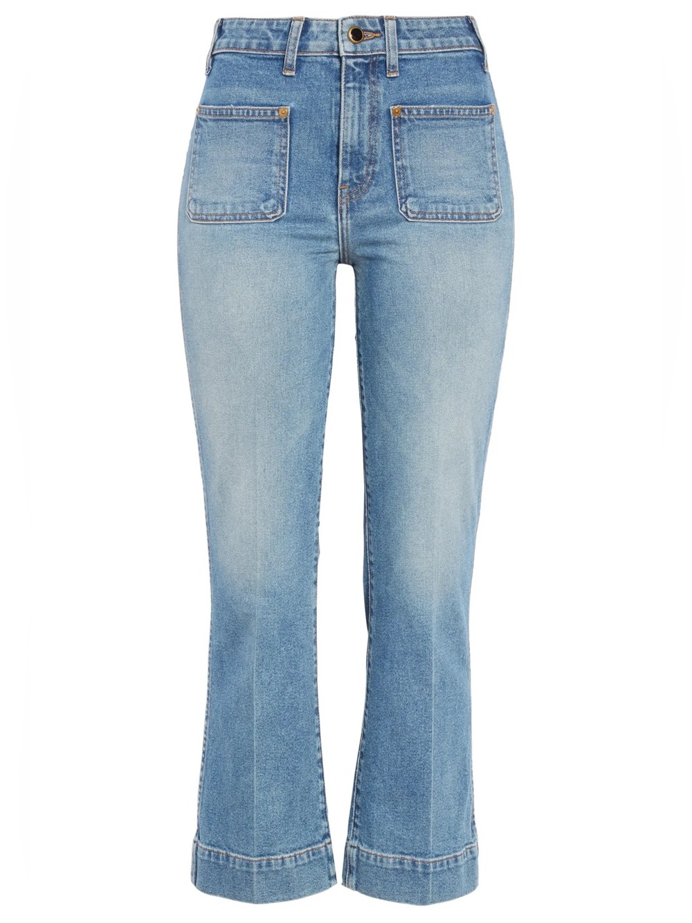 Khaite Raquel light wash blue denim crop flare jeans